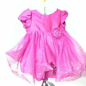 Rare Editions Fuchsia 2 Pc Baby Sequin Lace Overlay Holiday Dr Sz. 0-3 Mos. NWOT
